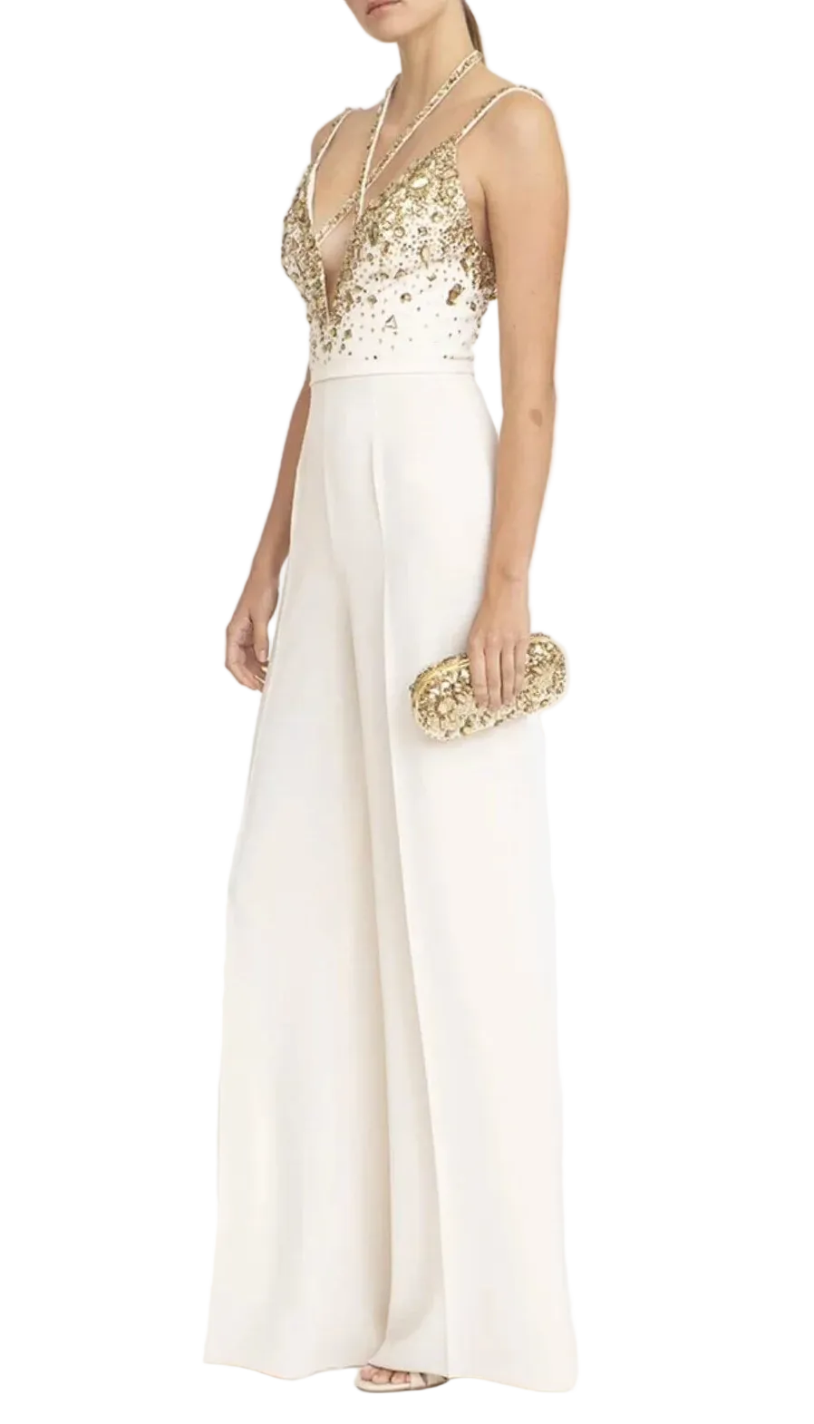 V-NECK SEQUIN HALTER JUMPSUIT