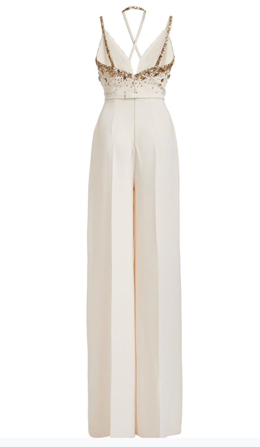 V-NECK SEQUIN HALTER JUMPSUIT