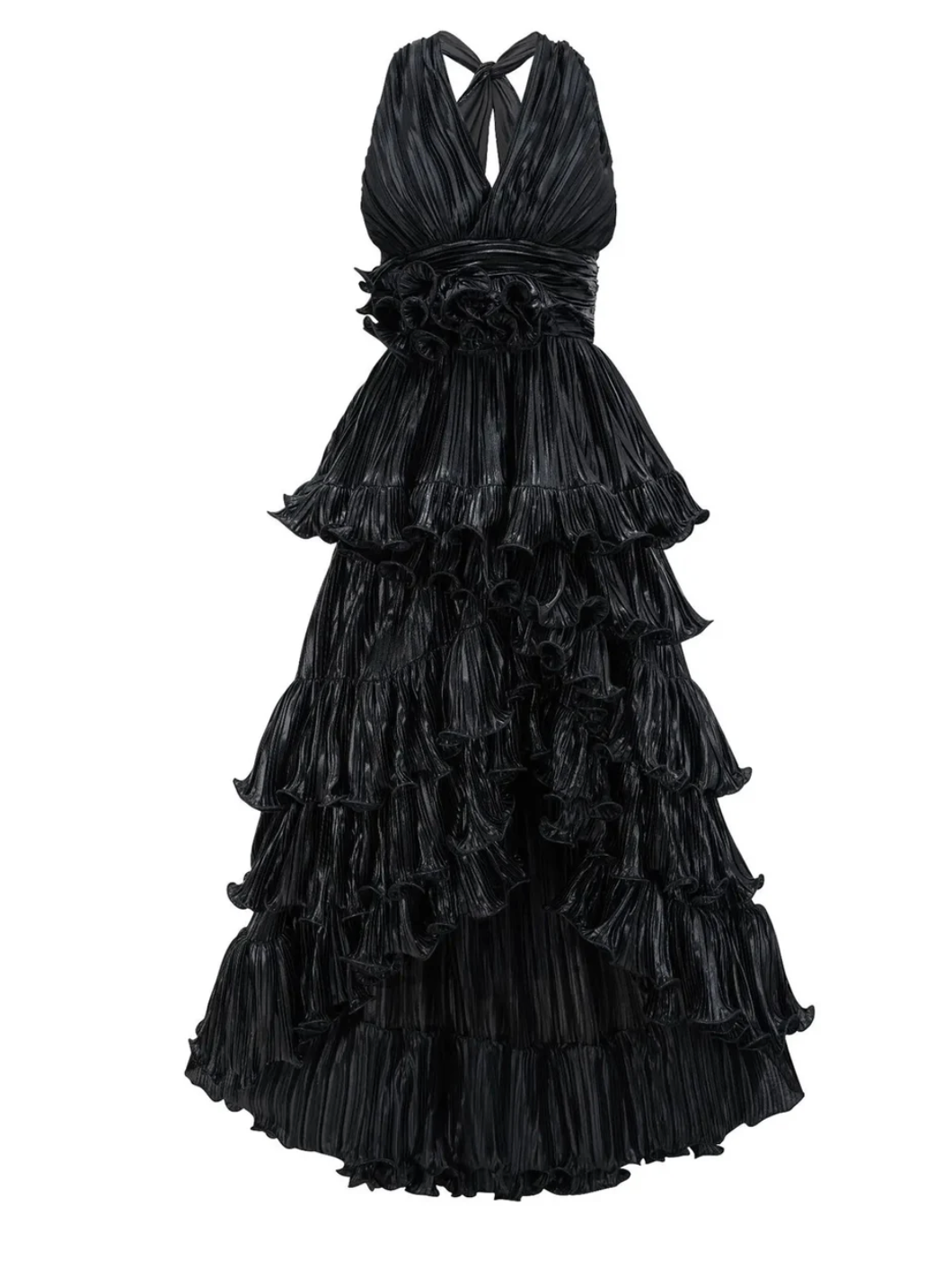 Halter V Neck Sleeveless Layers Sweep Dress
