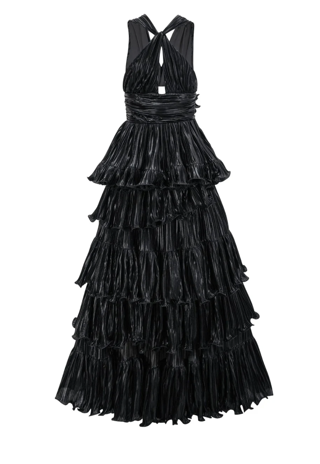 Halter V Neck Sleeveless Layers Sweep Dress
