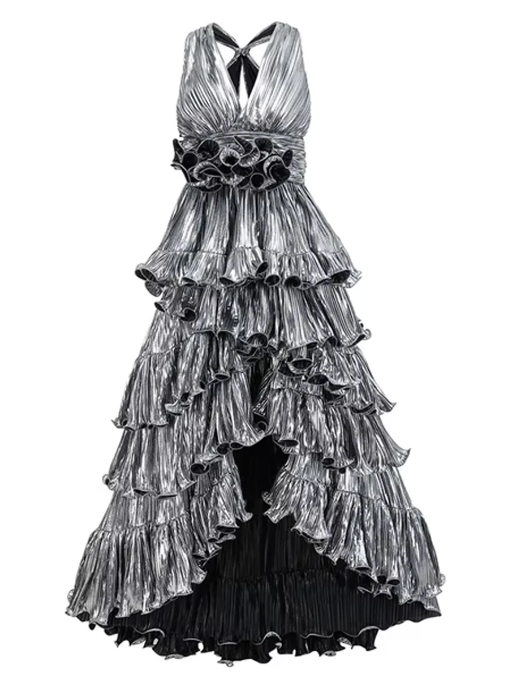 Halter V Neck Sleeveless Layers Sweep Dress