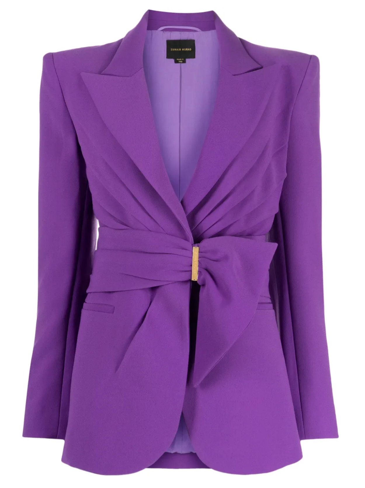 Draped belted blazer pants set with flared legs