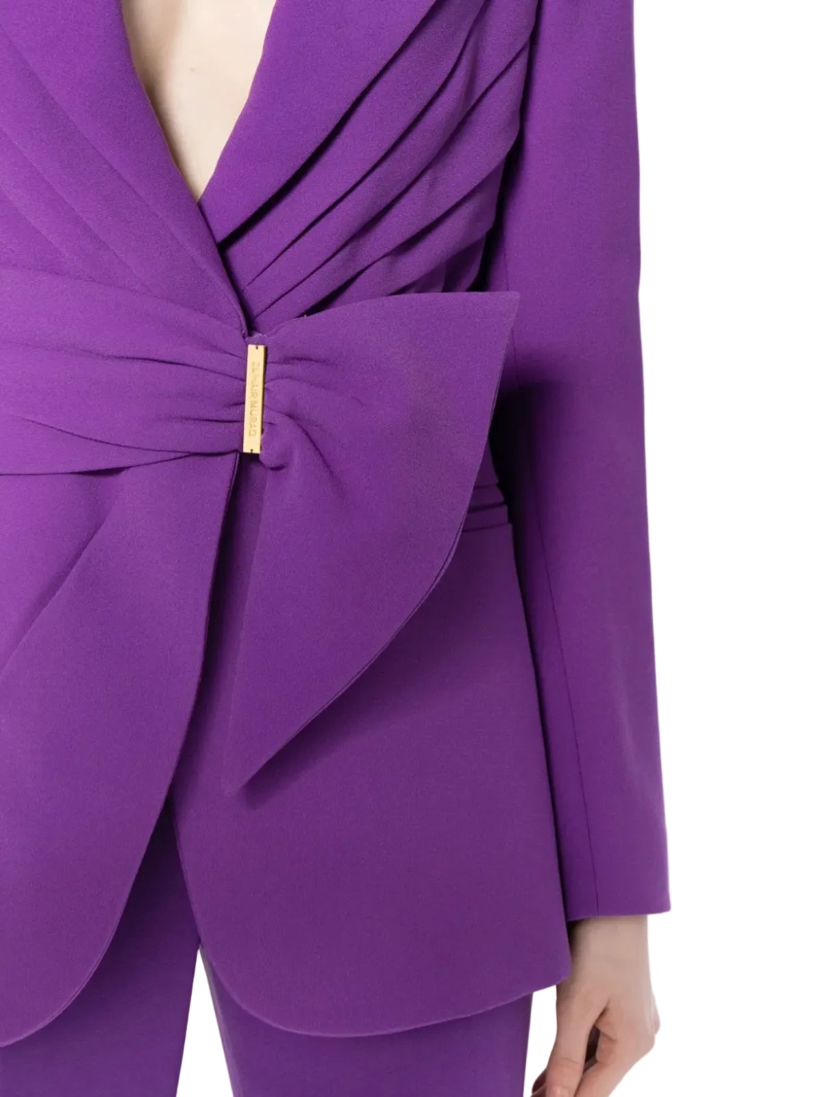 Draped belted blazer pants set with flared legs
