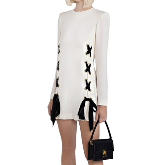 Long-sleeved cream mini dress