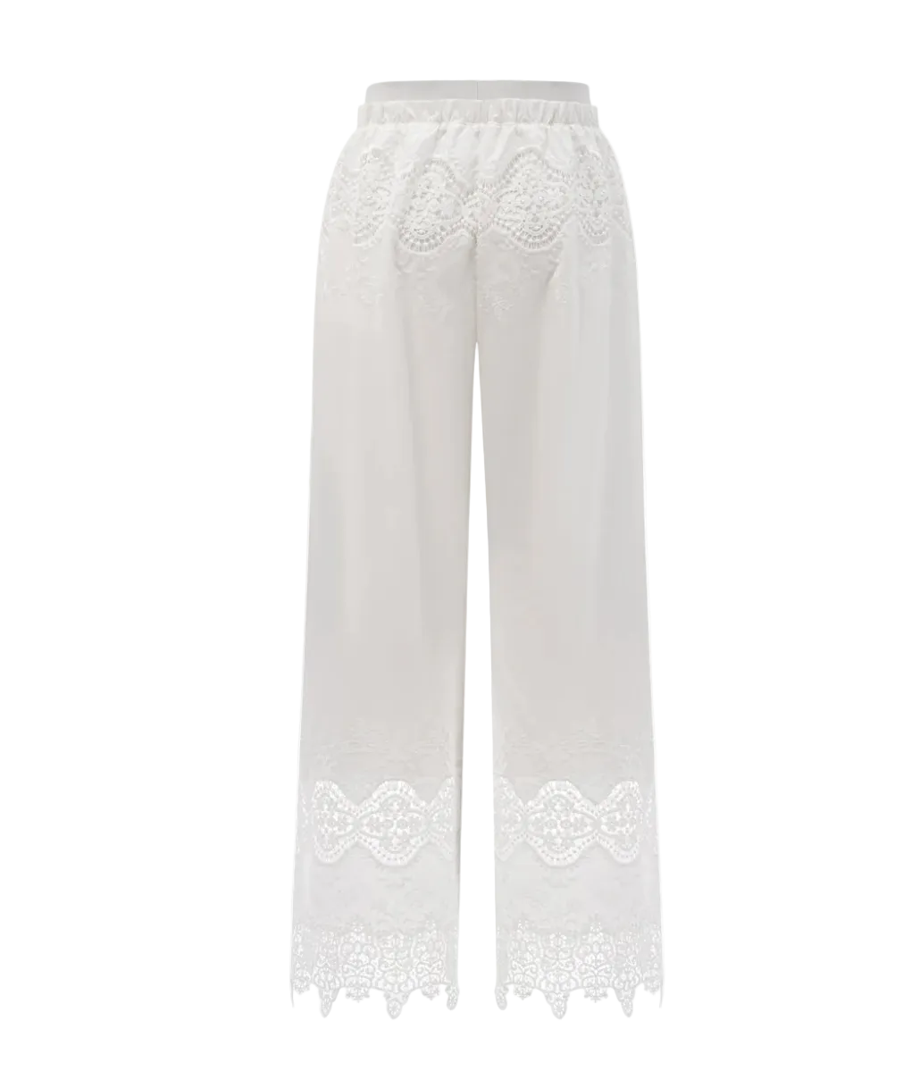 Lace-trim cropped top and pants set