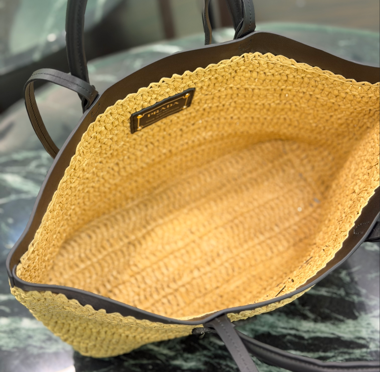 Prada Small Crochet and Leather Tote Bag