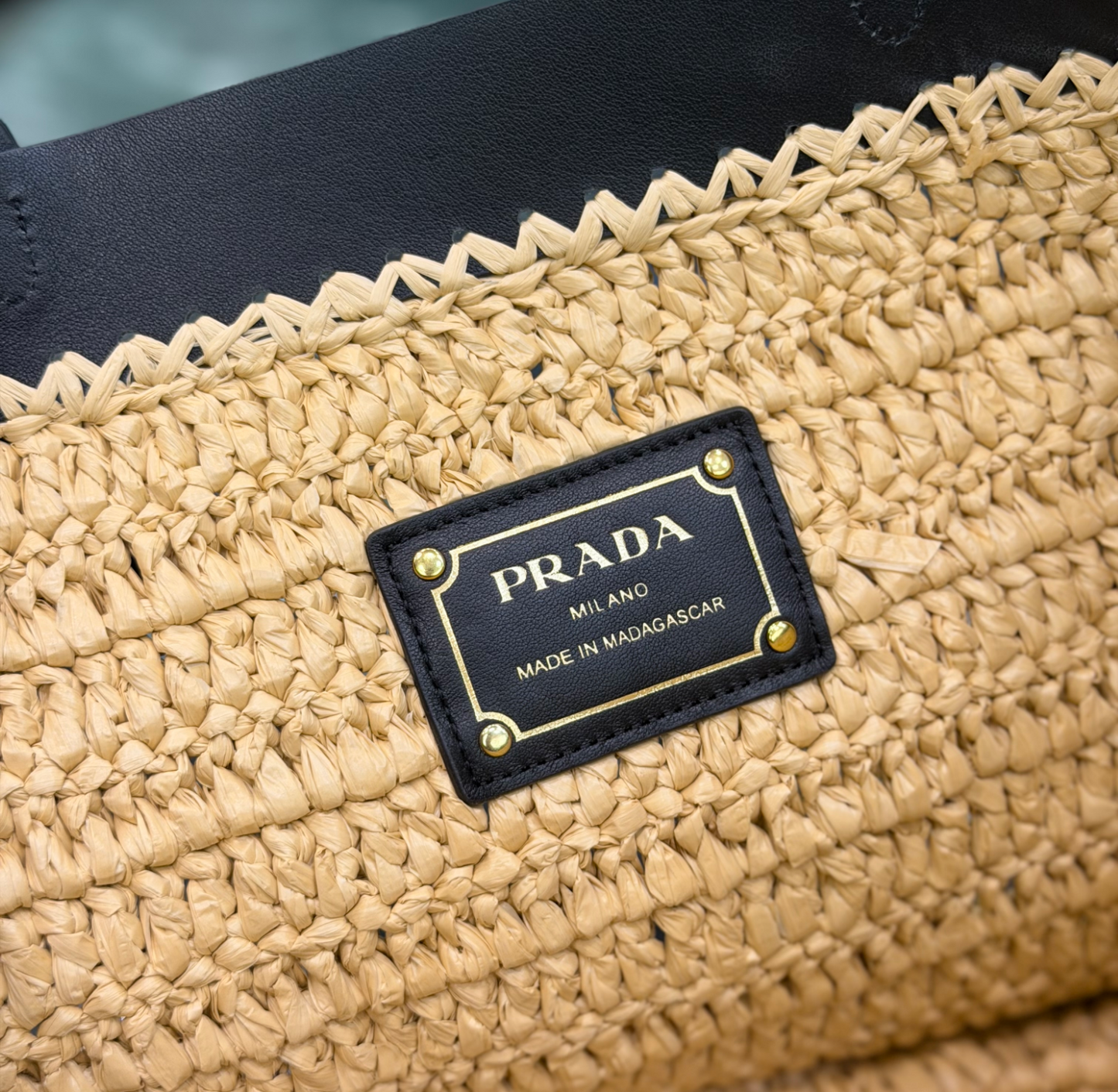 Prada Small Crochet and Leather Tote Bag