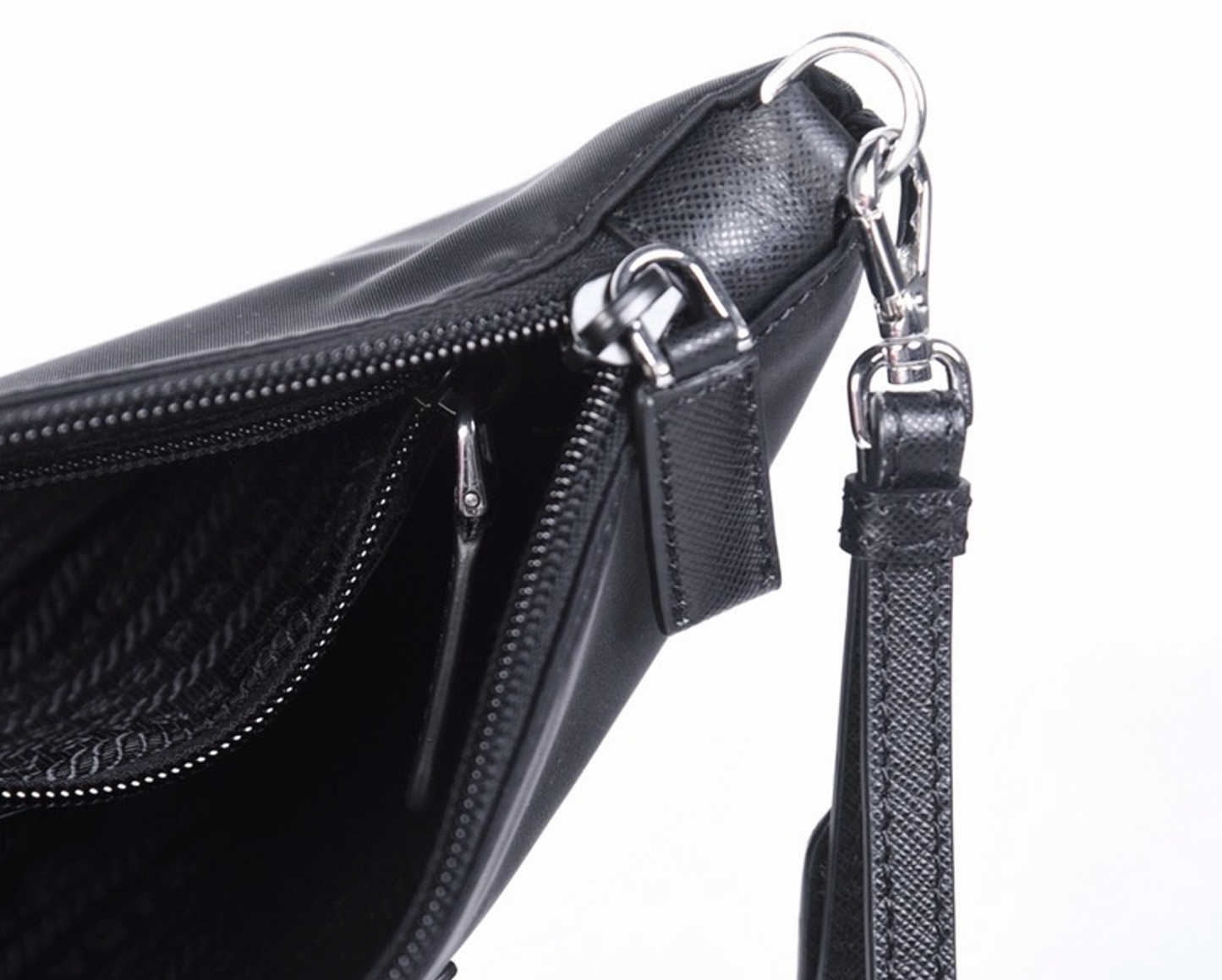 Re-Nylon and Saffiano leather pouch