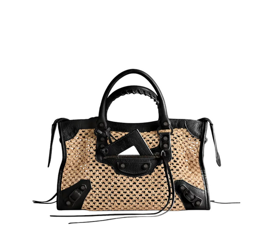 Balenciaga Le City Small Raffia and Leather Bag