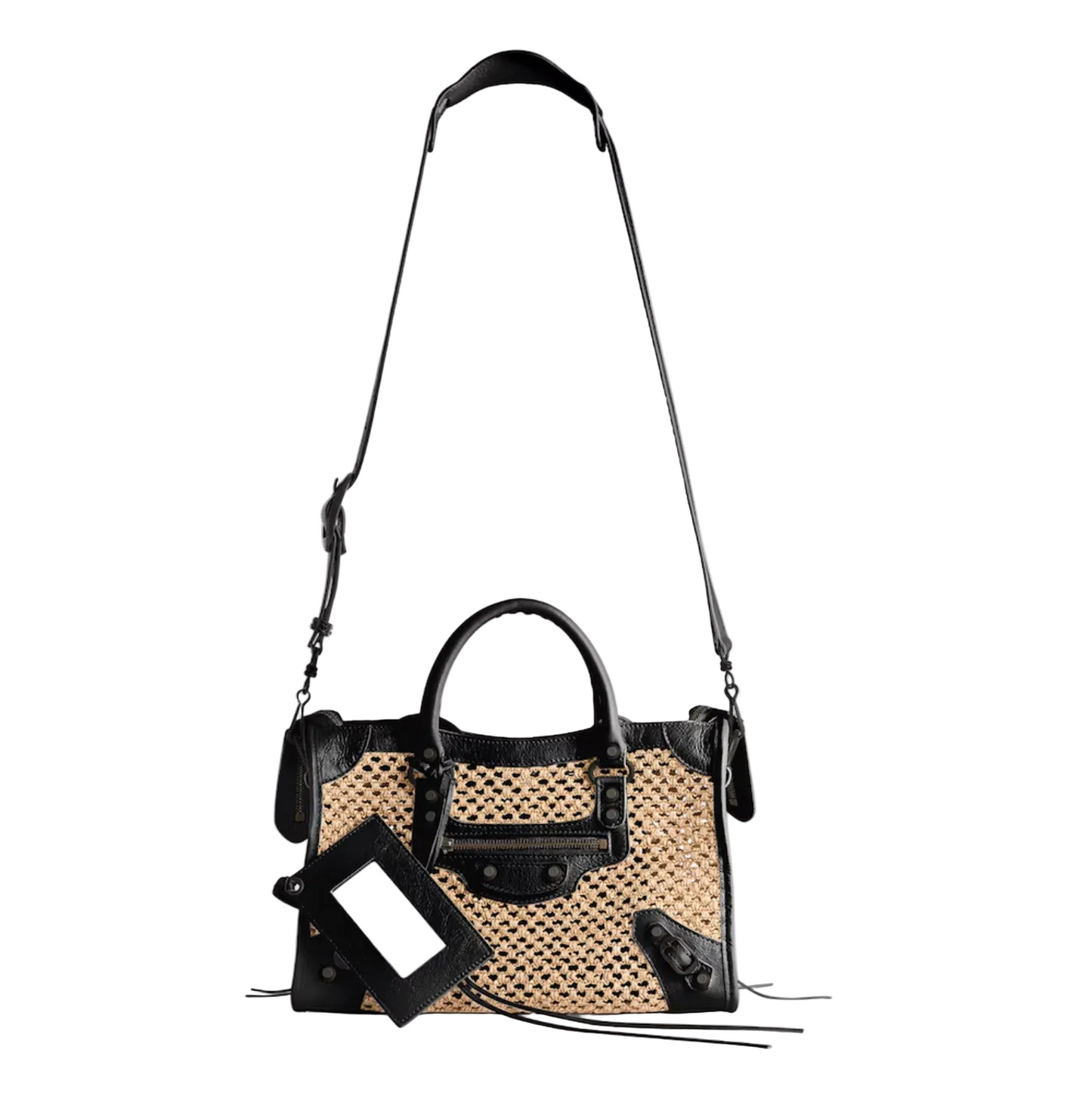 Balenciaga Le City Small Raffia and Leather Bag