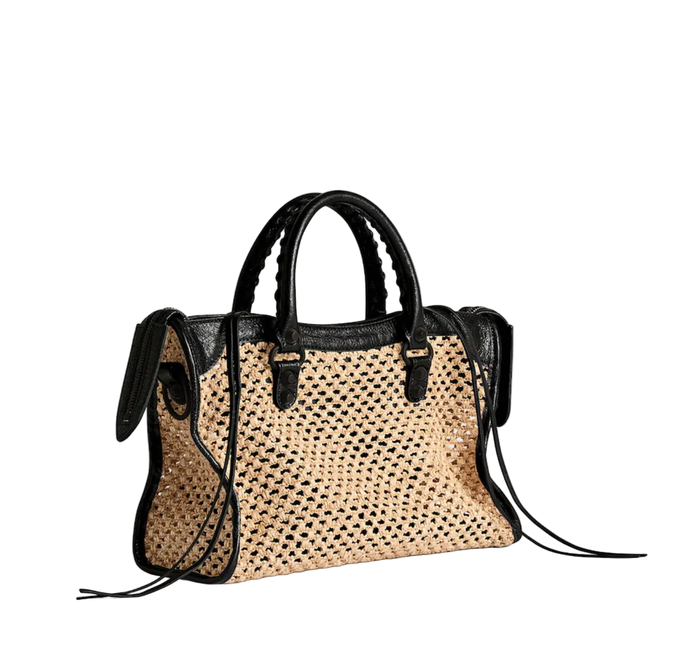 Balenciaga Le City Small Raffia and Leather Bag