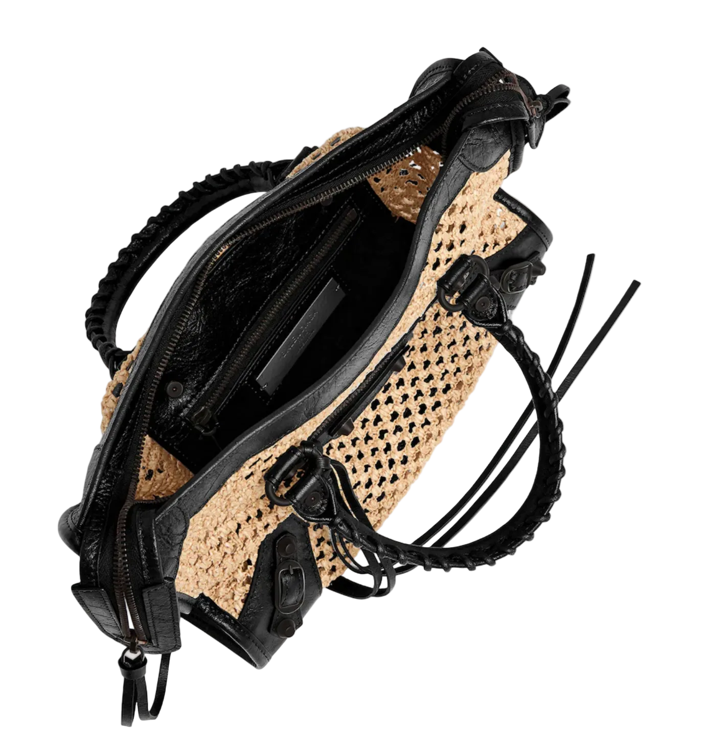 Balenciaga Le City Small Raffia and Leather Bag