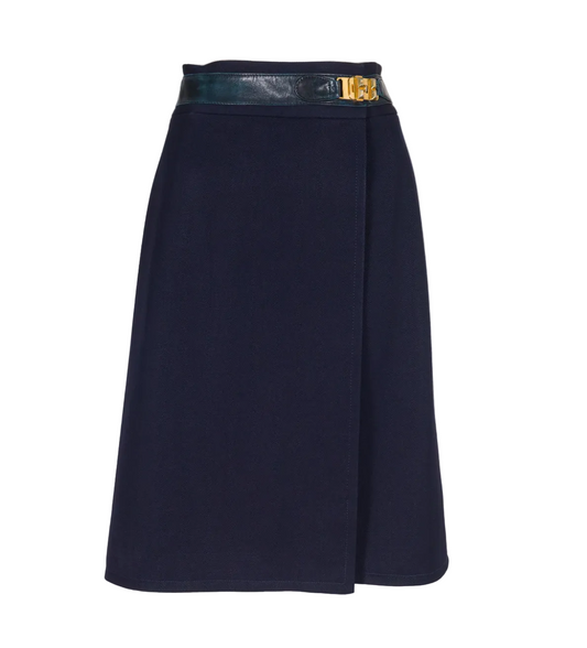 Céline 1970s Wool & Leather Wrap Skirt
