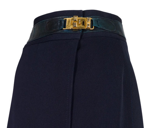 Céline 1970s Wool & Leather Wrap Skirt