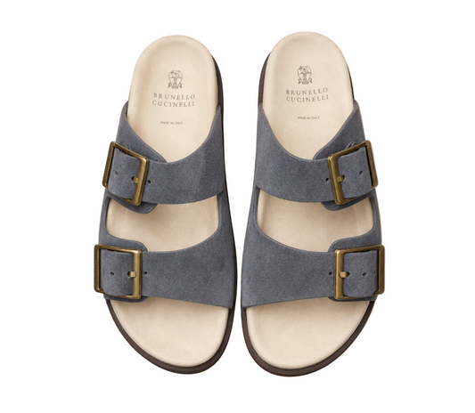 Brunello Cucinelli Buckled Suede Slides