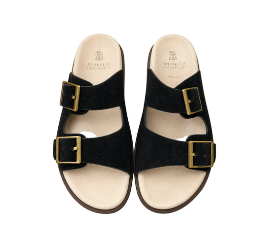 Brunello Cucinelli Buckled Suede Slides