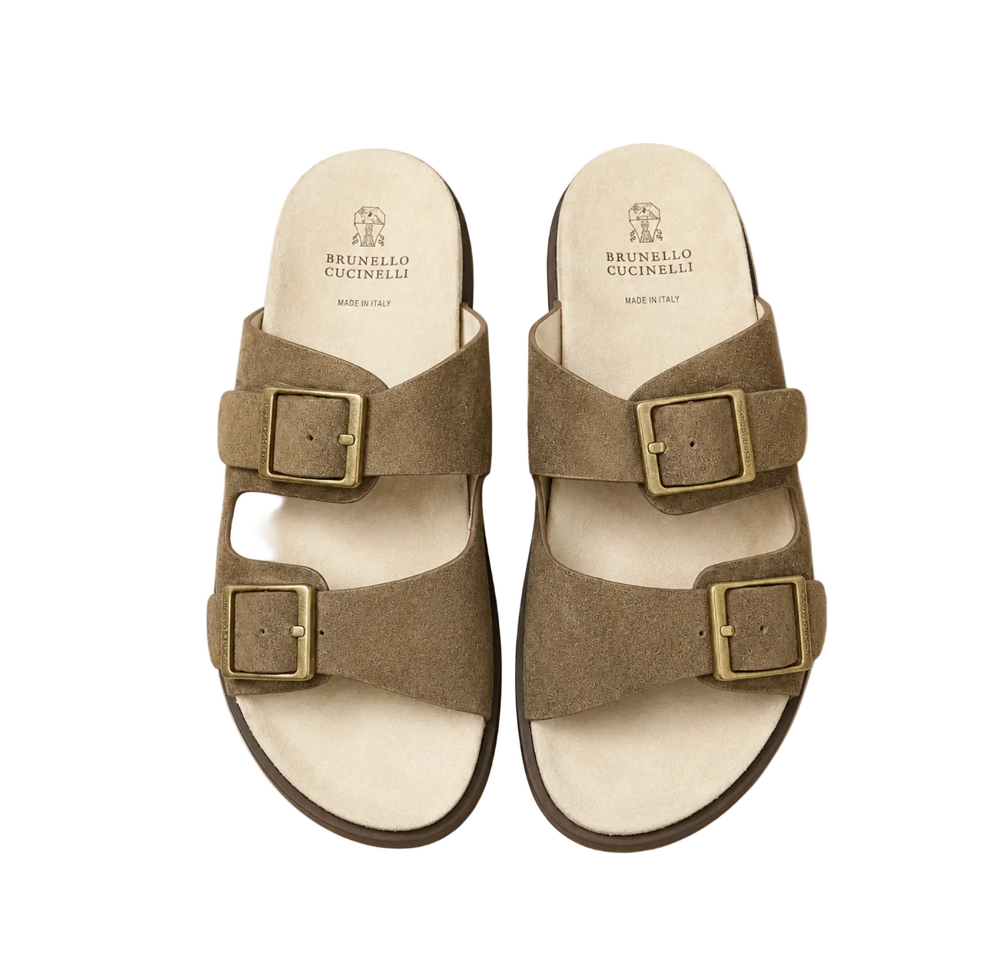 Brunello Cucinelli Buckled Suede Slides