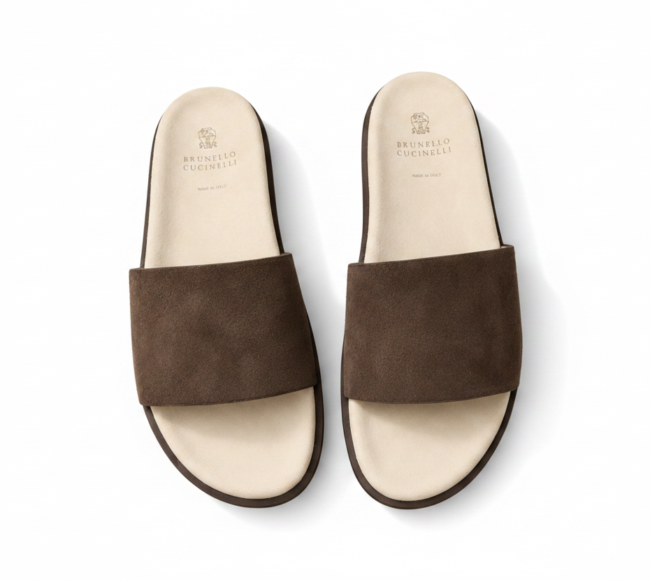 Brunello Cucinelli suede slide sandals