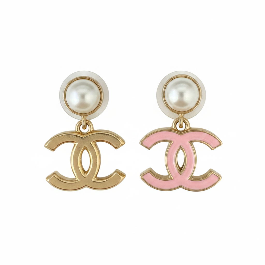 Chanel CC Pearl Enamel Drop Earrings