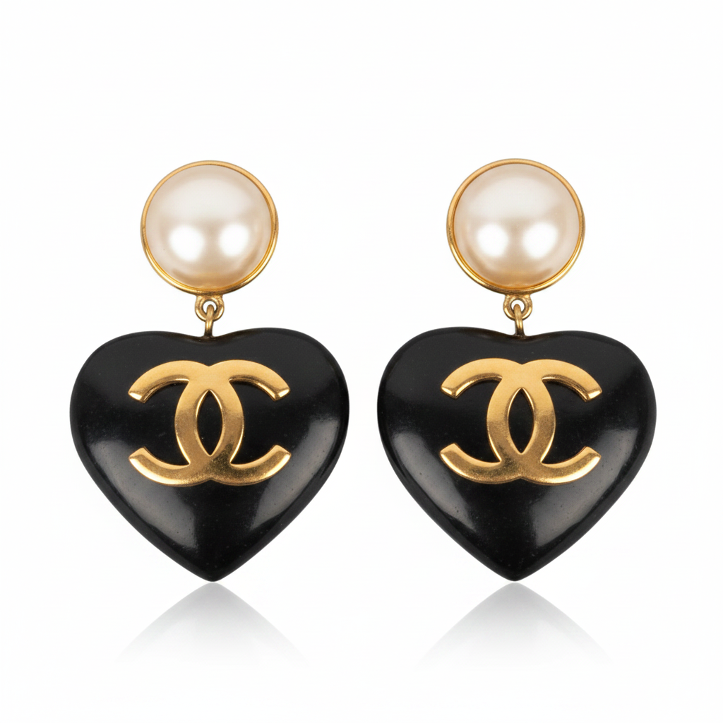 Chanel Wooden Heart-Shaped Clip-On Earrings