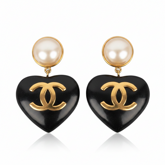 Chanel Wooden Heart-Shaped Clip-On Earrings
