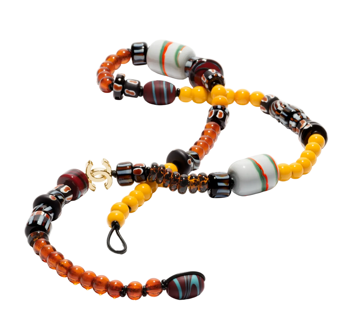 Chanel Long Necklace (Metal, Glass Pearls & Faux Leather)
