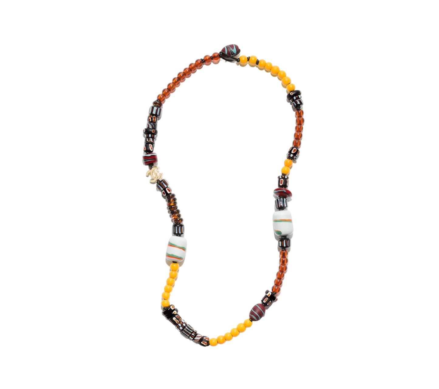 Chanel Long Necklace (Metal, Glass Pearls & Faux Leather)