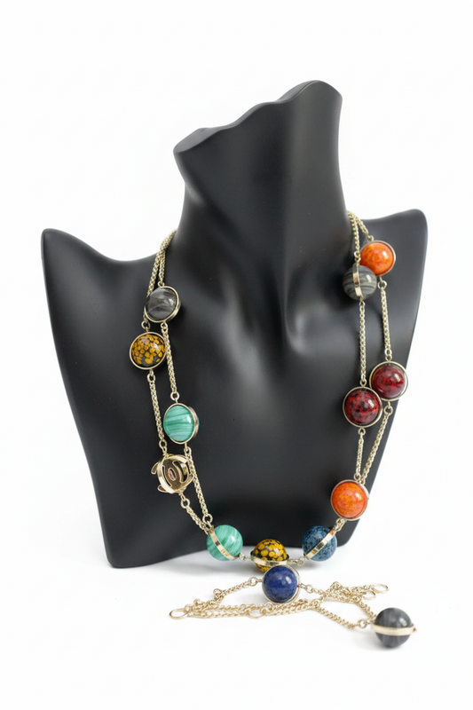Chanel 26S Long Necklace Gold Multicolour Metal Glass Pearls