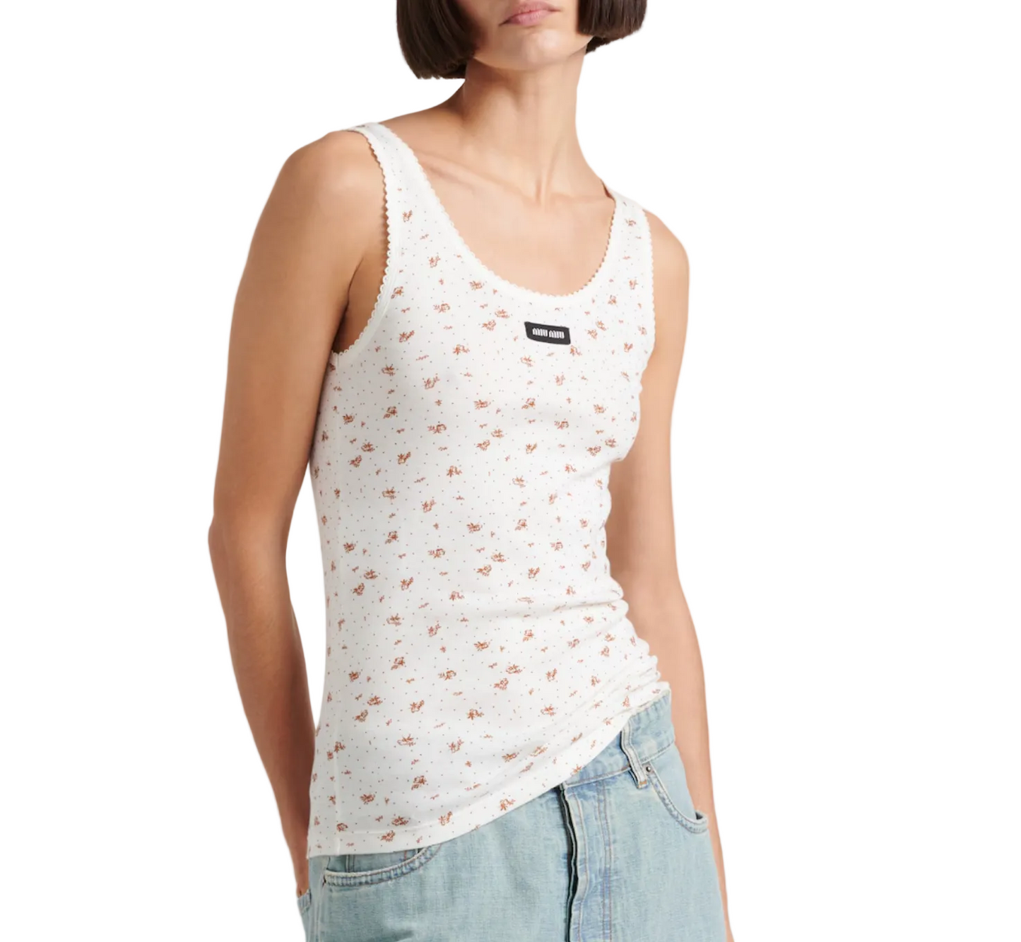 Miu Miu Floral Ribbed Cotton Jersey Tank Top