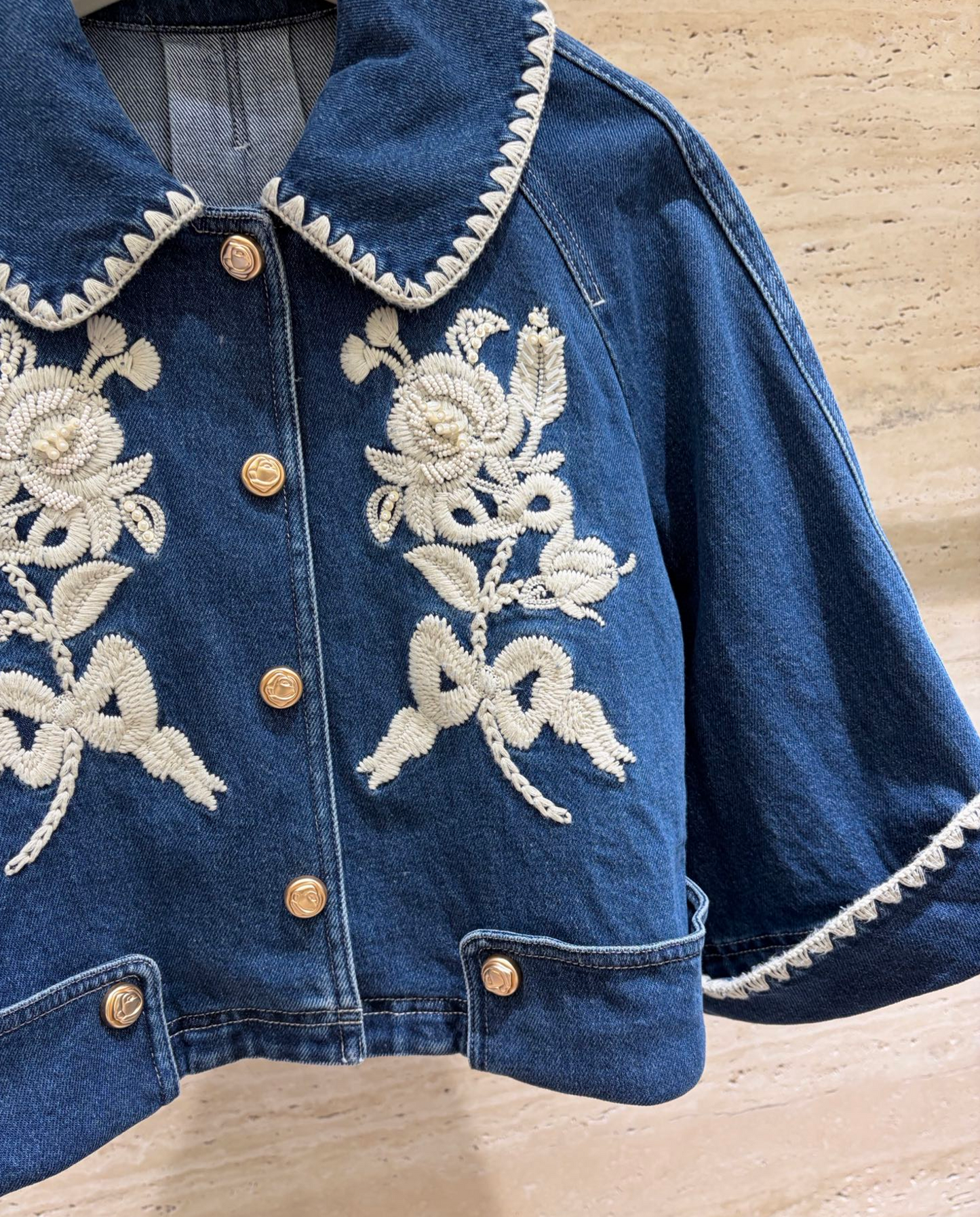 Dior floral embroidered cropped denim jacket