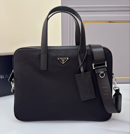 Re-Nylon and Saffiano leather briefcase