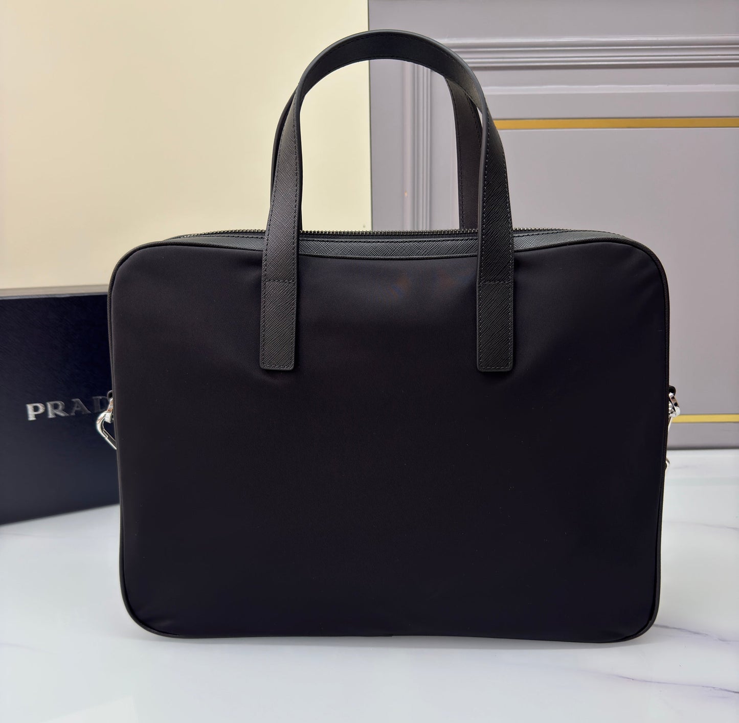 Re-Nylon and Saffiano leather briefcase