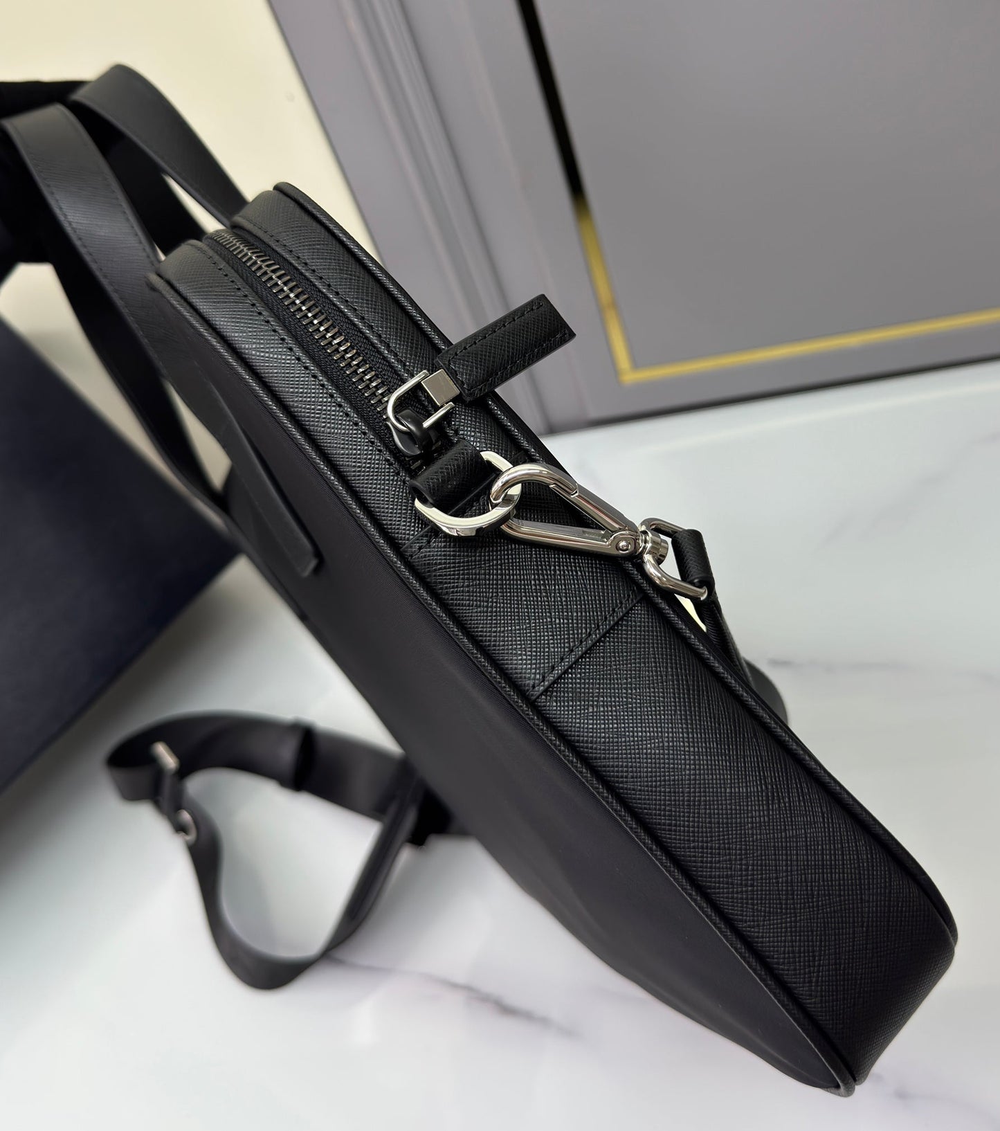 Re-Nylon and Saffiano leather briefcase