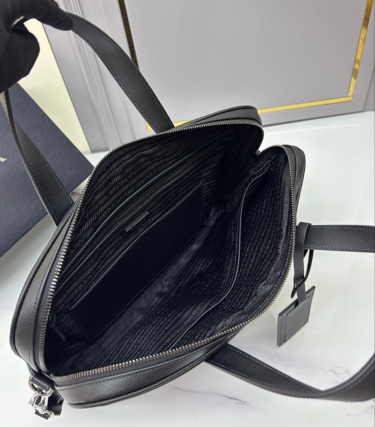 Re-Nylon and Saffiano leather briefcase