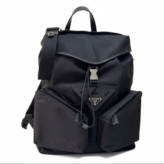 Re-Nylon and leather backpack