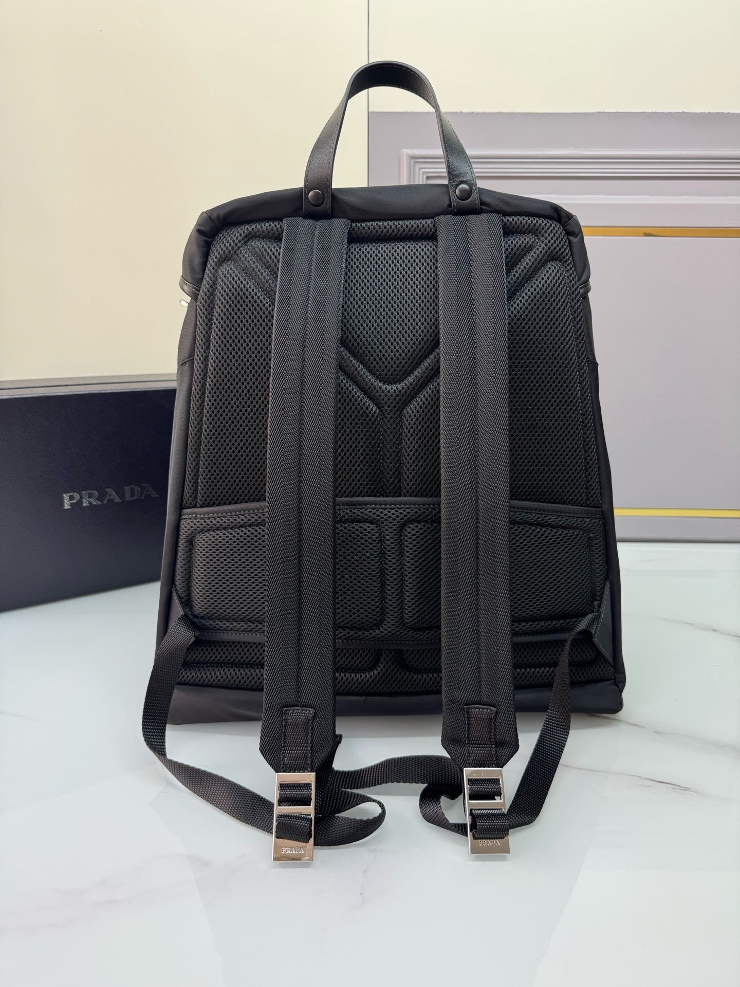 Re-Nylon and leather backpack