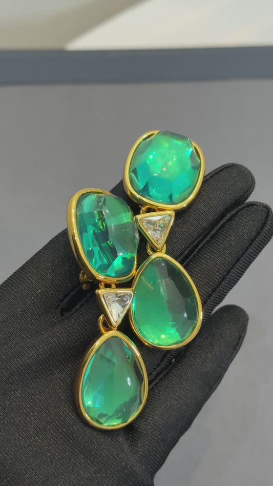Vintage YSL Green Gripoix-Style Statement Clip-On Earrings.