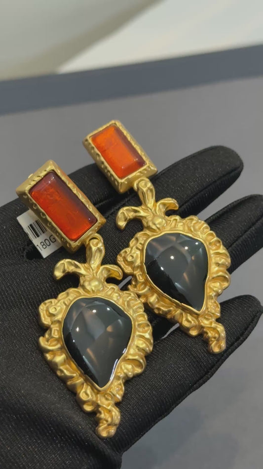 Vintage baroque-style clip-on statement earrings